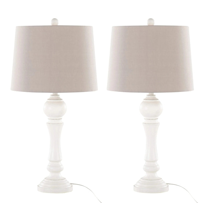 Winston 32' Farmhouse Poly Table Lamp in Distressed Off-White Poly with Light Grey Linen Shade from Grandview Gallery by LumiSource - Set of 2 Default -DTYStore