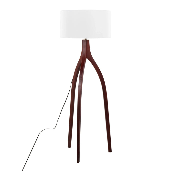 Wishbone Contemporary Floor Lamp in Walnut Wood with a White Fabric Shade by LumiSource Default -DTYStore