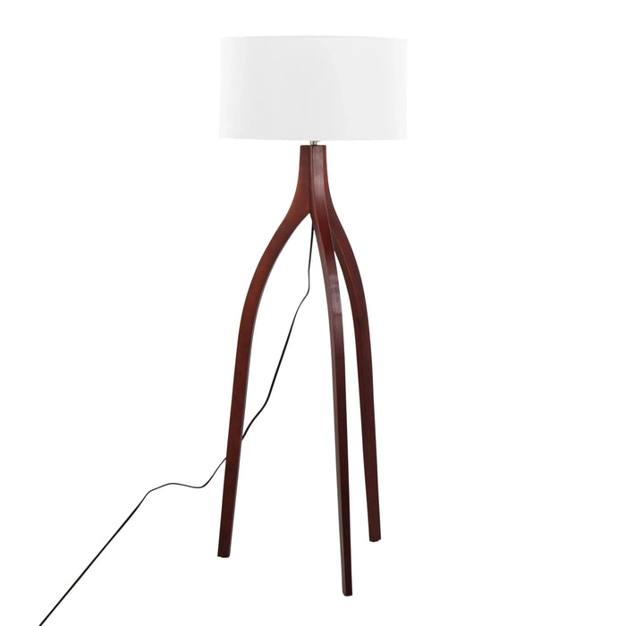 Wishbone Contemporary Floor Lamp in Walnut Wood with a White Fabric Shade by LumiSource Default -DTYStore