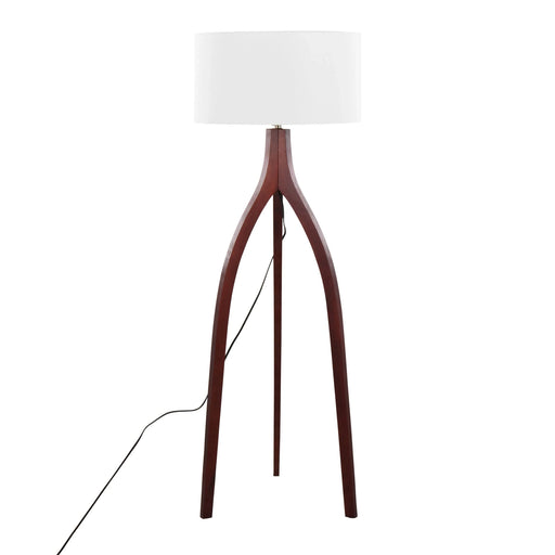 Wishbone Contemporary Floor Lamp in Walnut Wood with a White Fabric Shade by LumiSource Default -DTYStore