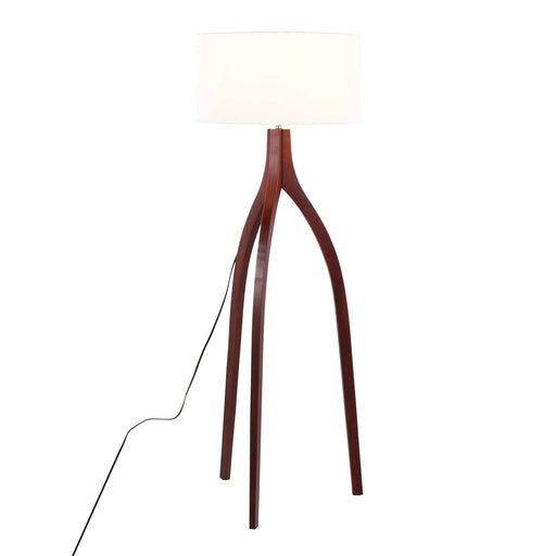 Wishbone Contemporary Floor Lamp in Walnut Wood with a White Fabric Shade by LumiSource Default -DTYStore