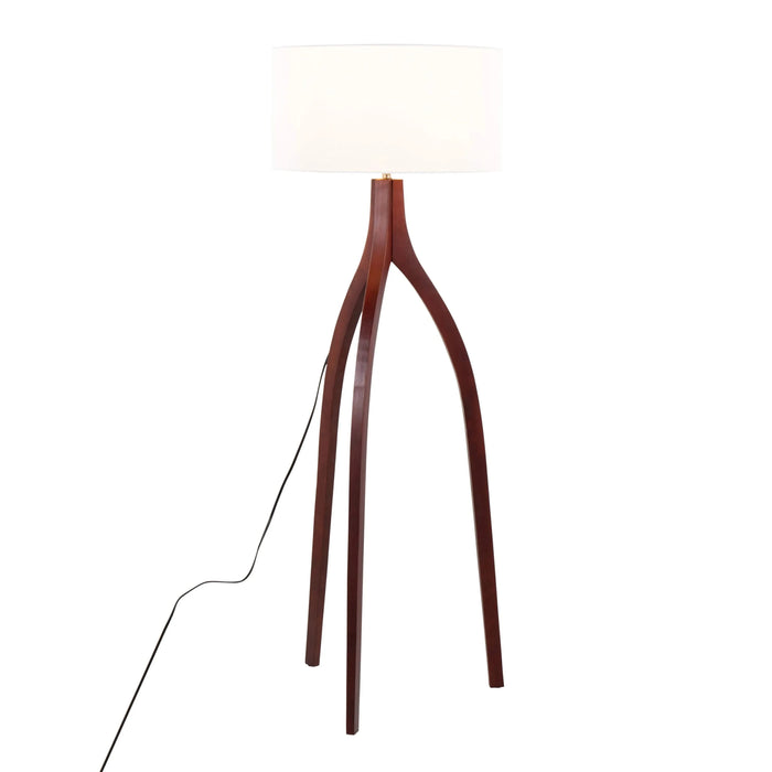 Wishbone Contemporary Floor Lamp in Walnut Wood with a White Fabric Shade by LumiSource Default -DTYStore