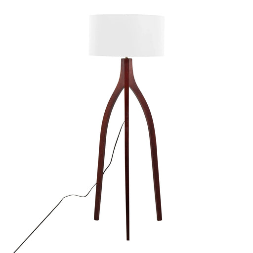 Wishbone Contemporary Floor Lamp in Walnut Wood with a White Fabric Shade by LumiSource Default -DTYStore