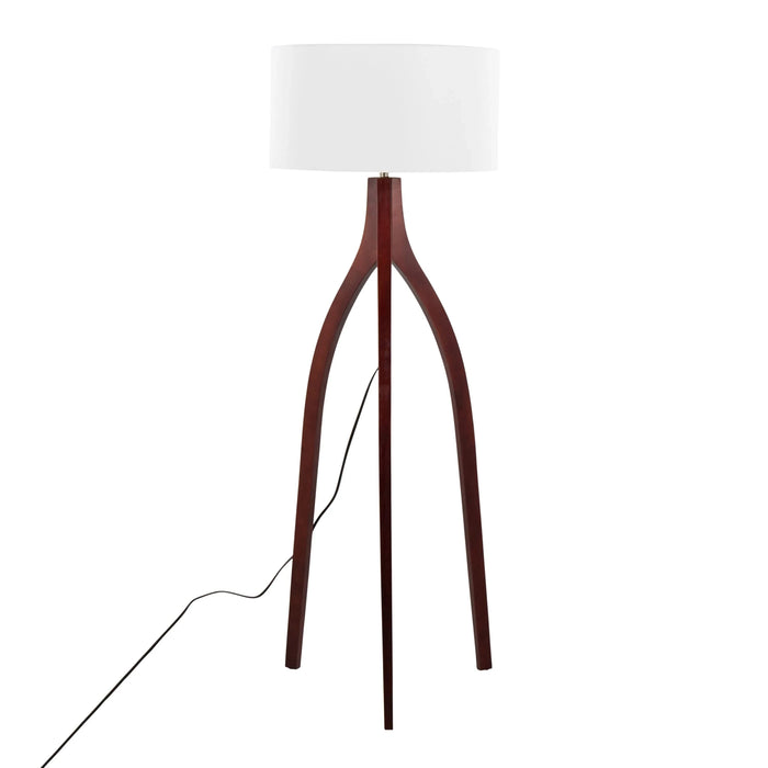 Wishbone Contemporary Floor Lamp in Walnut Wood with a White Fabric Shade by LumiSource Default -DTYStore