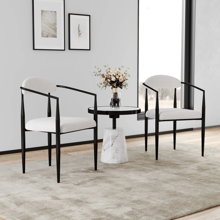 Woker Dining Chairs Set of 2, Mid-Century Modern Dining Chairs, Kitchen Dining Room Chairs, Round Boucle Backrest Sherpa Dining Chair with Black Metal Legs Default -DTYStore