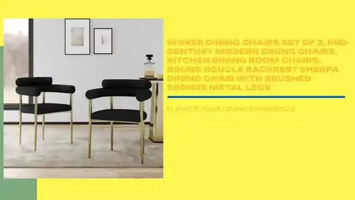 Woker Dining Chairs Set of 2, Mid-Century Modern Dining Chairs, Kitchen Dining Room Chairs, Round Boucle Backrest Sherpa Dining Chair with Brushed Bronze Metal Legs Default -DTYStore