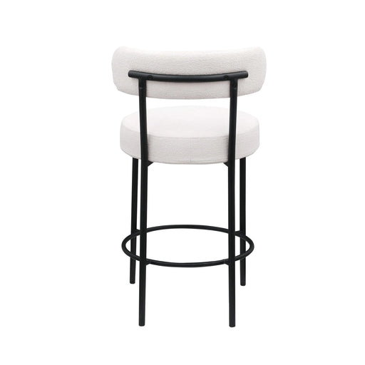 Woker Furniture Modern Counter Height Stools Set of 2, Uphsoltered 26' Seat Height Barstools with Black Metal Legs Round Low Back Kitchen Stools with Footrest for Dining Room, White Default -DTYStore