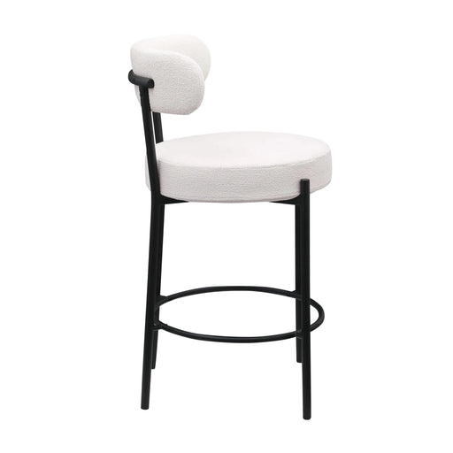 Woker Furniture Modern Counter Height Stools Set of 2, Uphsoltered 26' Seat Height Barstools with Black Metal Legs Round Low Back Kitchen Stools with Footrest for Dining Room, White Default -DTYStore