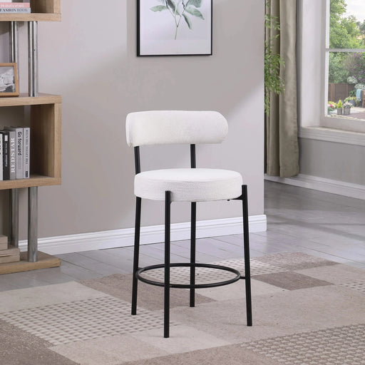 Woker Furniture Modern Counter Height Stools Set of 2, Uphsoltered 26' Seat Height Barstools with Black Metal Legs Round Low Back Kitchen Stools with Footrest for Dining Room, White Default -DTYStore