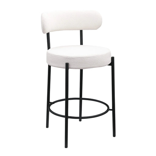 Woker Furniture Modern Counter Height Stools Set of 2, Uphsoltered 26' Seat Height Barstools with Black Metal Legs Round Low Back Kitchen Stools with Footrest for Dining Room, White Default -DTYStore