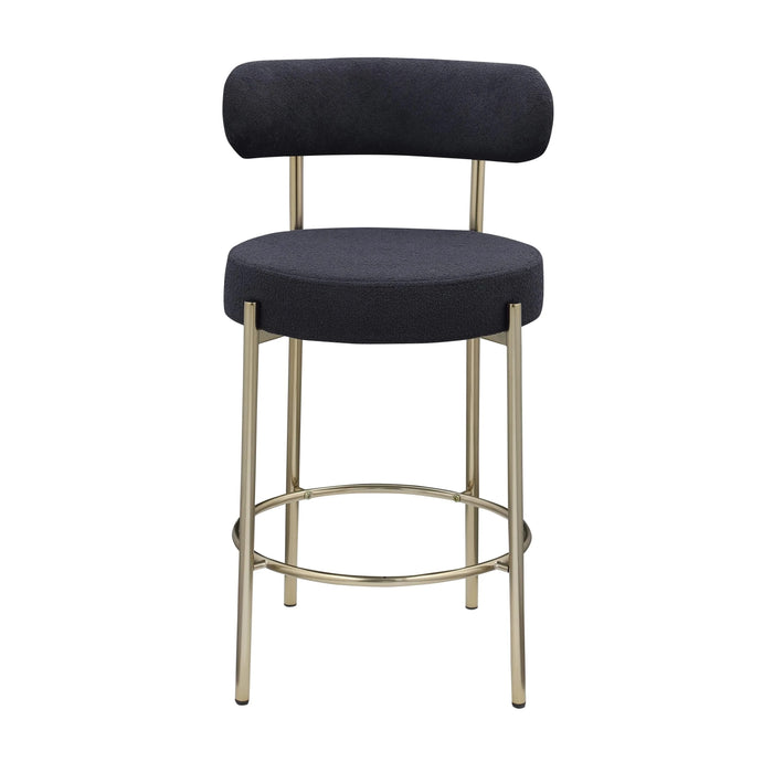 Woker Furniture Modern Sherpa Counter Height Stools Set of 2, Uphsoltered 26' Seat Height Barstools with Brushed Brass Metal Legs Round Low Back Kitchen Stools with Footrest for Dining Room, Black Default -DTYStore