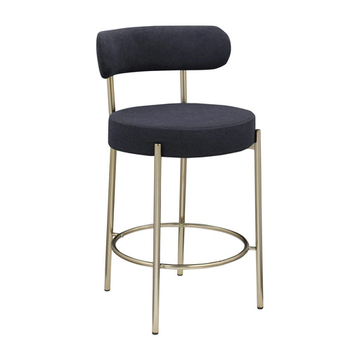 Woker Furniture Modern Sherpa Counter Height Stools Set of 2, Uphsoltered 26' Seat Height Barstools with Brushed Brass Metal Legs Round Low Back Kitchen Stools with Footrest for Dining Room, Black Default -DTYStore