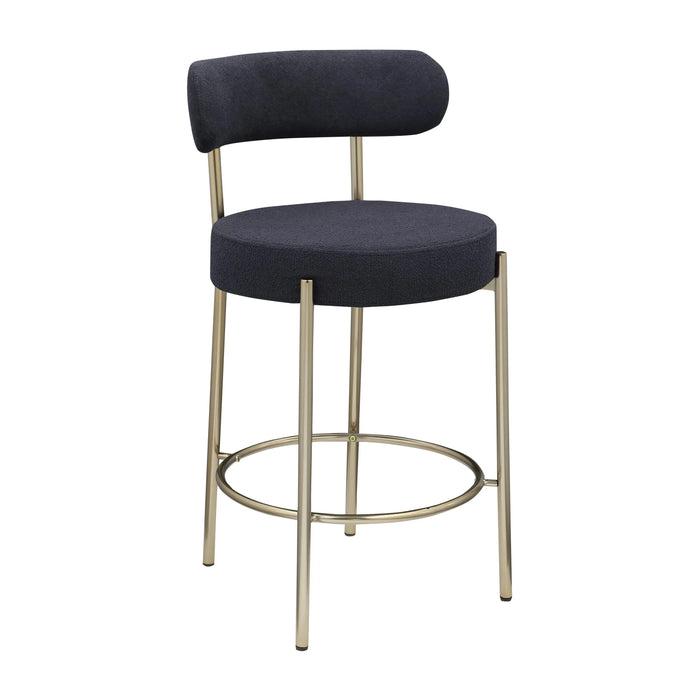 Woker Furniture Modern Sherpa Counter Height Stools Set of 2, Uphsoltered 26' Seat Height Barstools with Brushed Brass Metal Legs Round Low Back Kitchen Stools with Footrest for Dining Room, Black Default -DTYStore