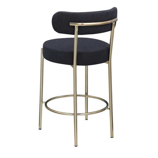 Woker Furniture Modern Sherpa Counter Height Stools Set of 2, Uphsoltered 26' Seat Height Barstools with Brushed Brass Metal Legs Round Low Back Kitchen Stools with Footrest for Dining Room, Black Default -DTYStore