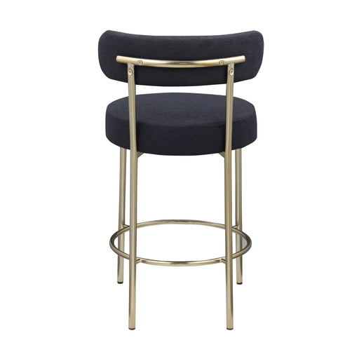 Woker Furniture Modern Sherpa Counter Height Stools Set of 2, Uphsoltered 26' Seat Height Barstools with Brushed Brass Metal Legs Round Low Back Kitchen Stools with Footrest for Dining Room, Black Default -DTYStore