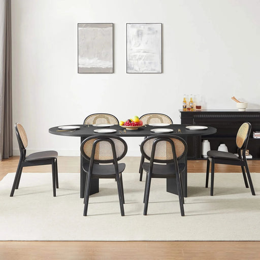 Wood Dining Table Kitchen Table Small Space Dining Table black desk top Default -DTYStore