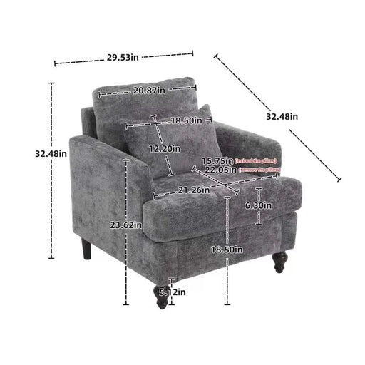 Wood Frame Armchair, Modern Accent Chair Lounge Chair for Living Room,Tufted Club Chair, Mid Century Modern Arm Chairs with Studded, Solid Wood Frame, for Bedroom, Reading (Gray Chenille) Default -DTYStore