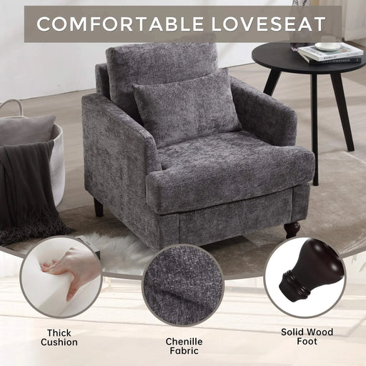 Wood Frame Armchair, Modern Accent Chair Lounge Chair for Living Room,Tufted Club Chair, Mid Century Modern Arm Chairs with Studded, Solid Wood Frame, for Bedroom, Reading (Gray Chenille) Default -DTYStore