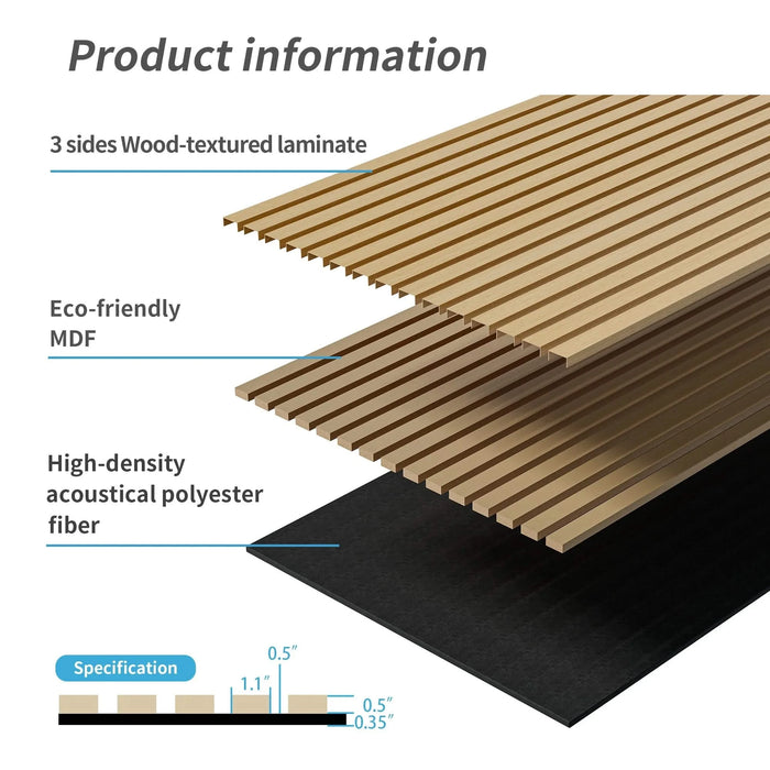 Wood Panels for Wall Slat Wall Panels, 2PC Wood Slat Acoustic Panels for Wall and Ceiling - 3D Fluted Sound Absorbing Panel with Three Sides Fully Wrapped on Wood Finish -45.27''X23.62''(White Oak) Default -DTYStore