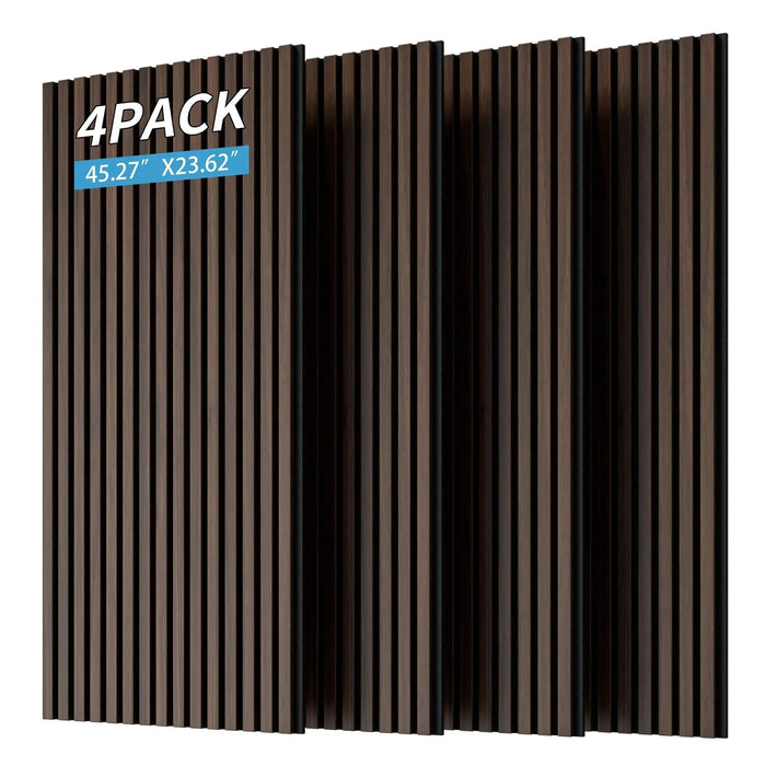 Wood Panels for Wall Slat Wall Panels, 4PC Wood Slat Acoustic Panels for Wall and Ceiling - 3D Fluted Sound Absorbing Panel with Three Sides Fully Wrapped on Wood Finish -45.27''X23.62''(Dark walnut) Default -DTYStore
