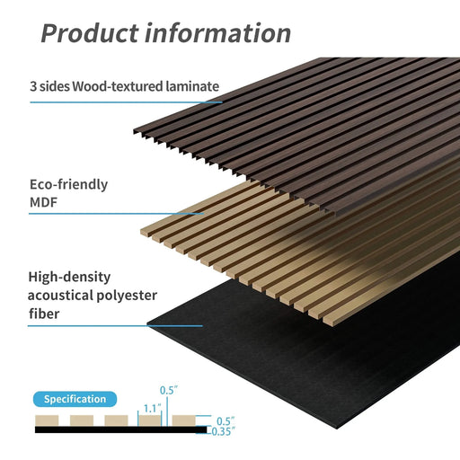 Wood Panels for Wall Slat Wall Panels, 4PC Wood Slat Acoustic Panels for Wall and Ceiling - 3D Fluted Sound Absorbing Panel with Three Sides Fully Wrapped on Wood Finish -45.27''X23.62''(Dark walnut) Default -DTYStore