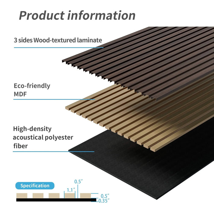Wood Panels for Wall Slat Wall Panels, 4PC Wood Slat Acoustic Panels for Wall and Ceiling - 3D Fluted Sound Absorbing Panel with Three Sides Fully Wrapped on Wood Finish -45.27''X23.62''(Dark walnut) Default -DTYStore