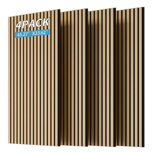 Wood Panels for Wall Slat Wall Panels, 4PC Wood Slat Acoustic Panels for Wall and Ceiling - 3D Fluted Sound Absorbing Panel with Three Sides Fully Wrapped on Wood Finish -45.27''X23.62''(White Oak) Default -DTYStore