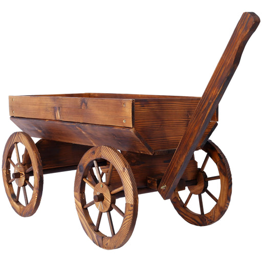 Wood Wagon Flower Planter Pot Stand W/Wheels Home Garden Outdoor Decor Default -DTYStore