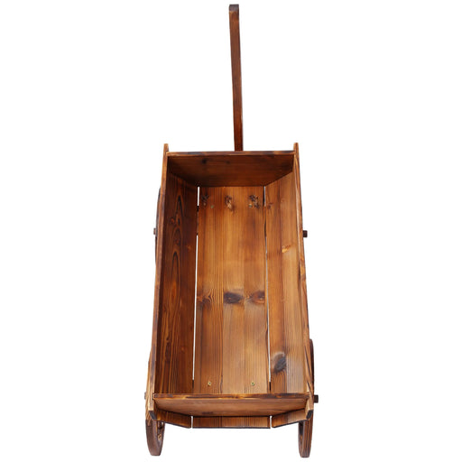 Wood Wagon Flower Planter Pot Stand W/Wheels Home Garden Outdoor Decor Default -DTYStore