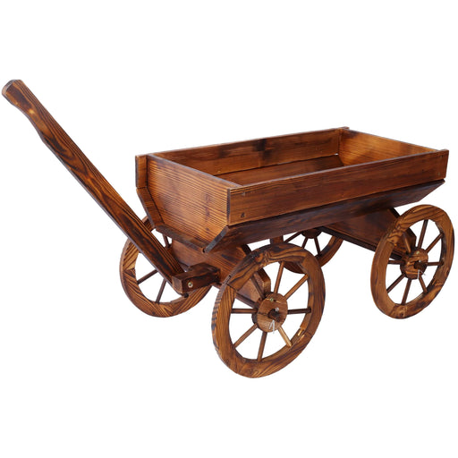 Wood Wagon Flower Planter Pot Stand W/Wheels Home Garden Outdoor Decor Default -DTYStore