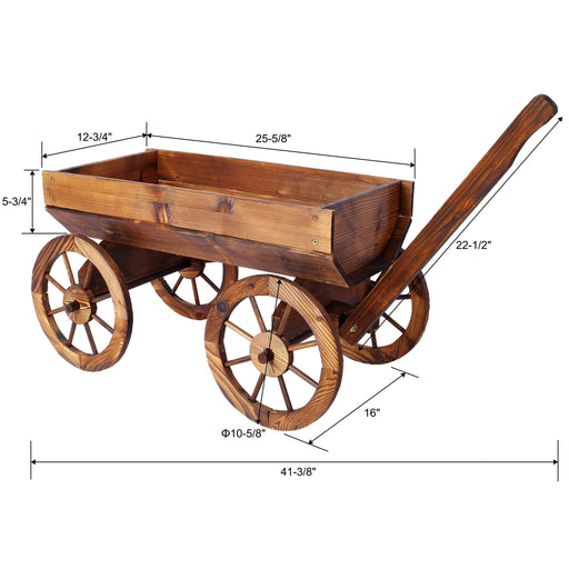 Wood Wagon Flower Planter Pot Stand W/Wheels Home Garden Outdoor Decor Default -DTYStore