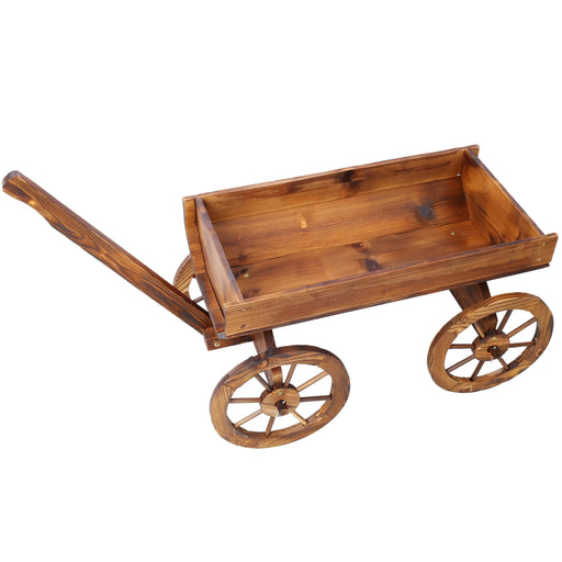 Wood Wagon Flower Planter Pot Stand W/Wheels Home Garden Outdoor Decor Default -DTYStore