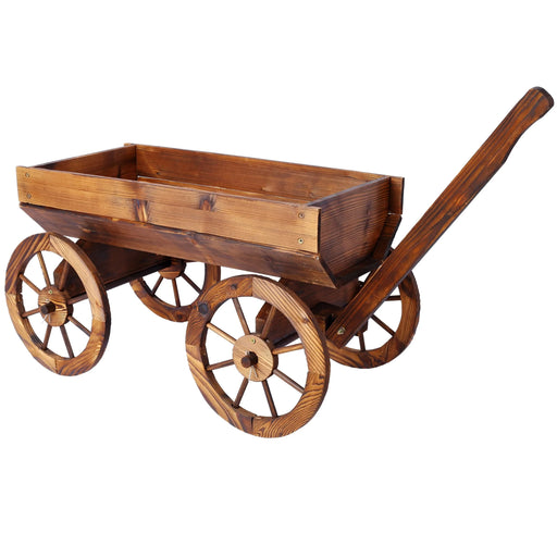 Wood Wagon Flower Planter Pot Stand W/Wheels Home Garden Outdoor Decor Default -DTYStore
