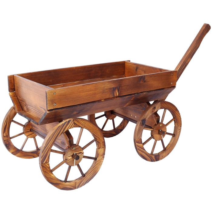 Wood Wagon Flower Planter Pot Stand W/Wheels Home Garden Outdoor Decor Default -DTYStore
