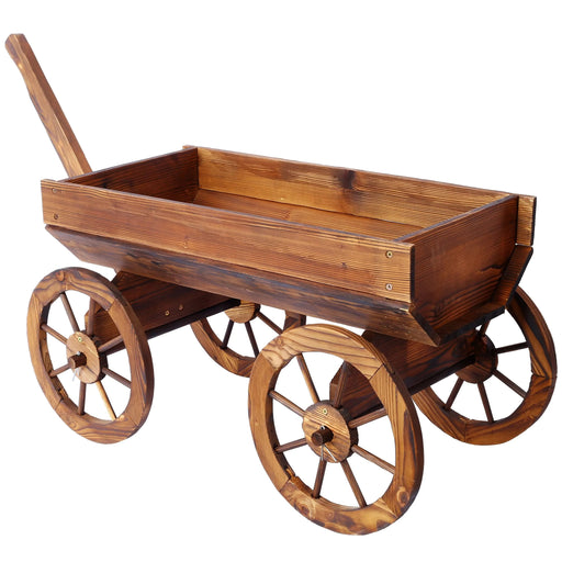 Wood Wagon Flower Planter Pot Stand W/Wheels Home Garden Outdoor Decor Default -DTYStore