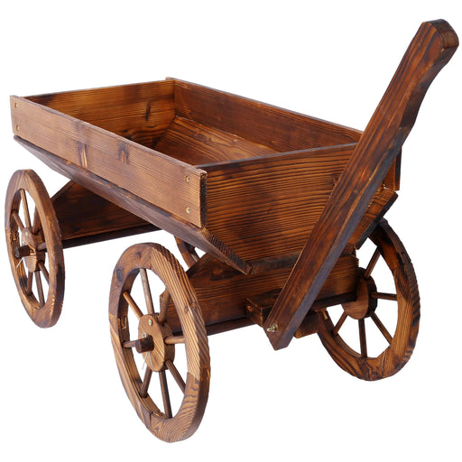 Wood Wagon Flower Planter Pot Stand W/Wheels Home Garden Outdoor Decor Default -DTYStore