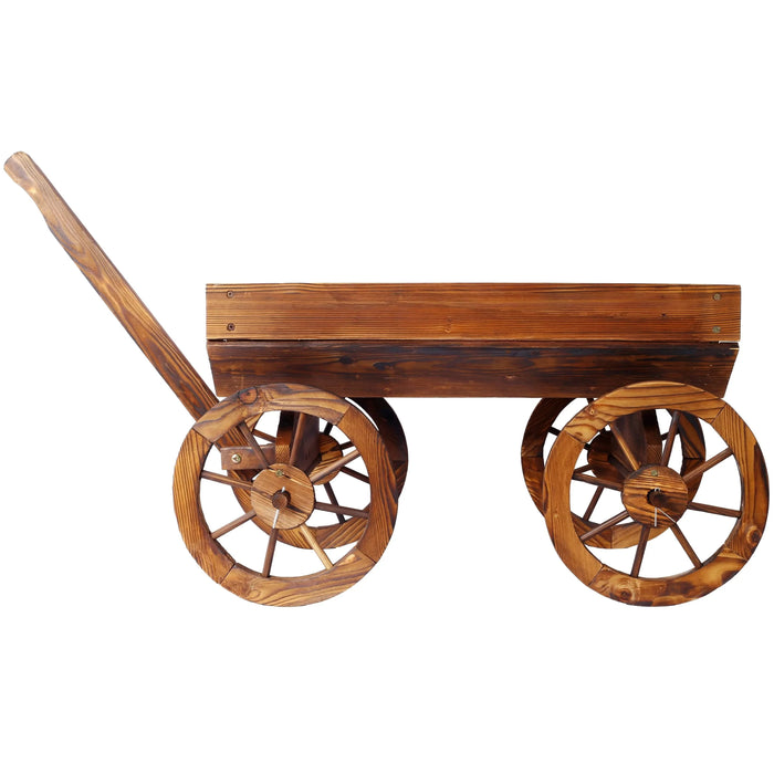 Wood Wagon Flower Planter Pot Stand W/Wheels Home Garden Outdoor Decor Default -DTYStore