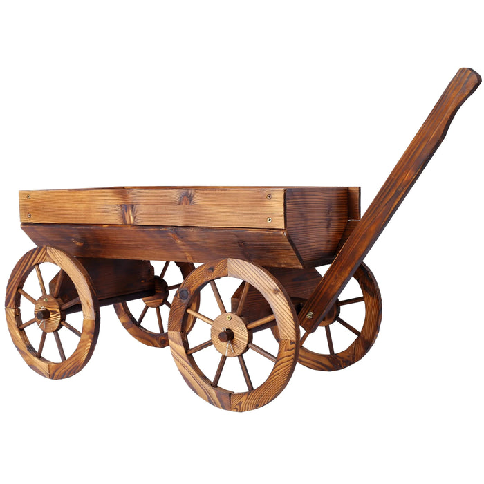 Wood Wagon Flower Planter Pot Stand W/Wheels Home Garden Outdoor Decor Default -DTYStore