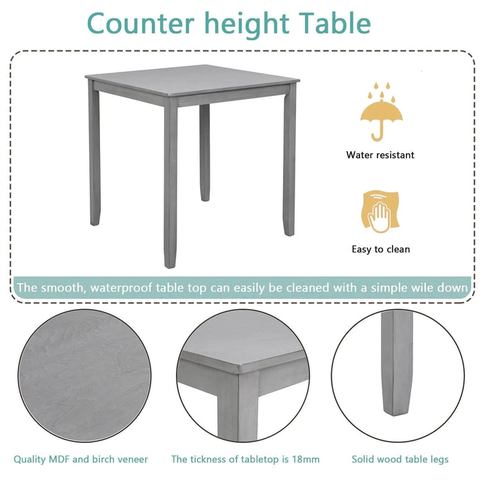 Wooden Dining Square Table, Kitchen Table for Small Space, 4 Person Counter Height Table, Gray, ONLY THE TABLE Default -DTYStore