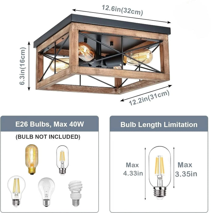 Wooden Flush Mount Ceiling Lights, 4-Light Farmhouse Close to Ceiling Lighting Fixtures Black Ceiling Lamp for Kitchen Island Living Room Bedroom Hallway Laundry Entryway Default -DTYStore