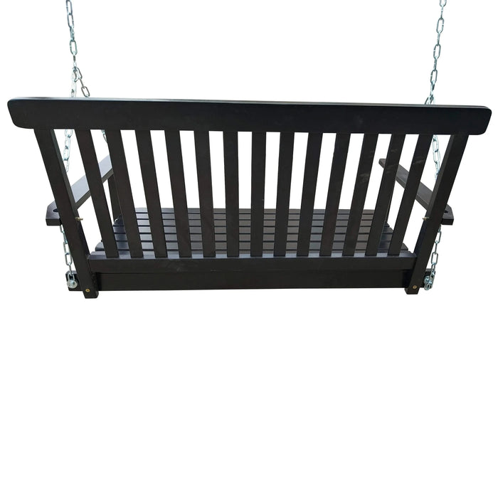 Wooden Porch Swing with Armrests and Hanging Chains for Outdoor Spaces, Black, Solid Wood, 47.2 x 28.15 inches Default -DTYStore