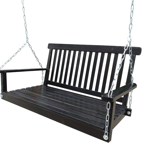 Wooden Porch Swing with Armrests and Hanging Chains for Outdoor Spaces, Black, Solid Wood, 47.2 x 28.15 inches Default -DTYStore