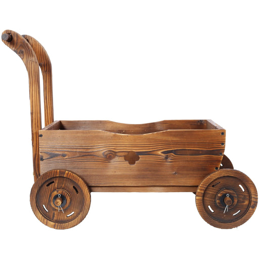 Wooden Wagon Planter Box, Mobile Garden Planter with Wheels, Handle, Drain Hole, Brown Wood, 26.5 x 14.1 x 21.2 inches Default -DTYStore