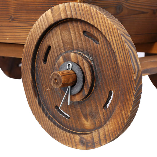 Wooden Wagon Planter Box, Mobile Garden Planter with Wheels, Handle, Drain Hole, Brown Wood, 26.5 x 14.1 x 21.2 inches Default -DTYStore