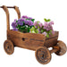 Wooden Wagon Planter Box, Mobile Garden Planter with Wheels, Handle, Drain Hole, Brown Wood, 26.5 x 14.1 x 21.2 inches Default -DTYStore