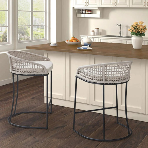 Woven Counter Stool with Upholstered Seat Natural Metal Default -DTYStore