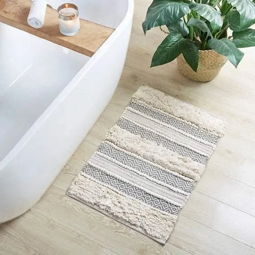 Woven Texture Stripe Bath Rug Grey 22x58' Default -DTYStore