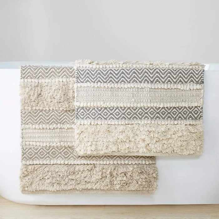 Woven Texture Stripe Bath Rug Natural 20x32' Default -DTYStore