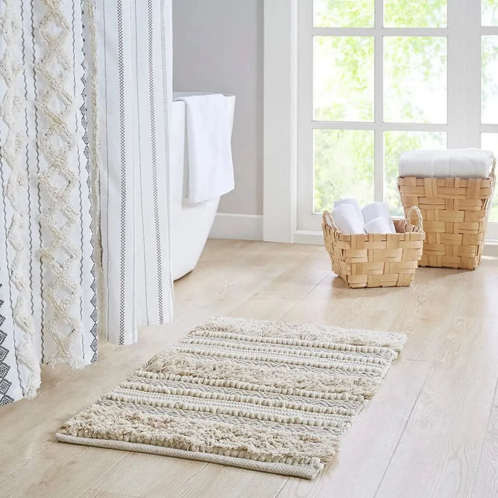 Woven Texture Stripe Bath Rug Natural 20x32' Default -DTYStore
