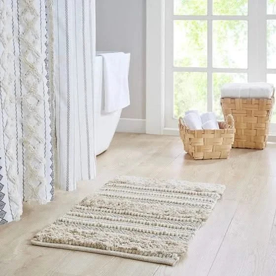 Woven Texture Stripe Bath Rug Natural 22x58' Default -DTYStore